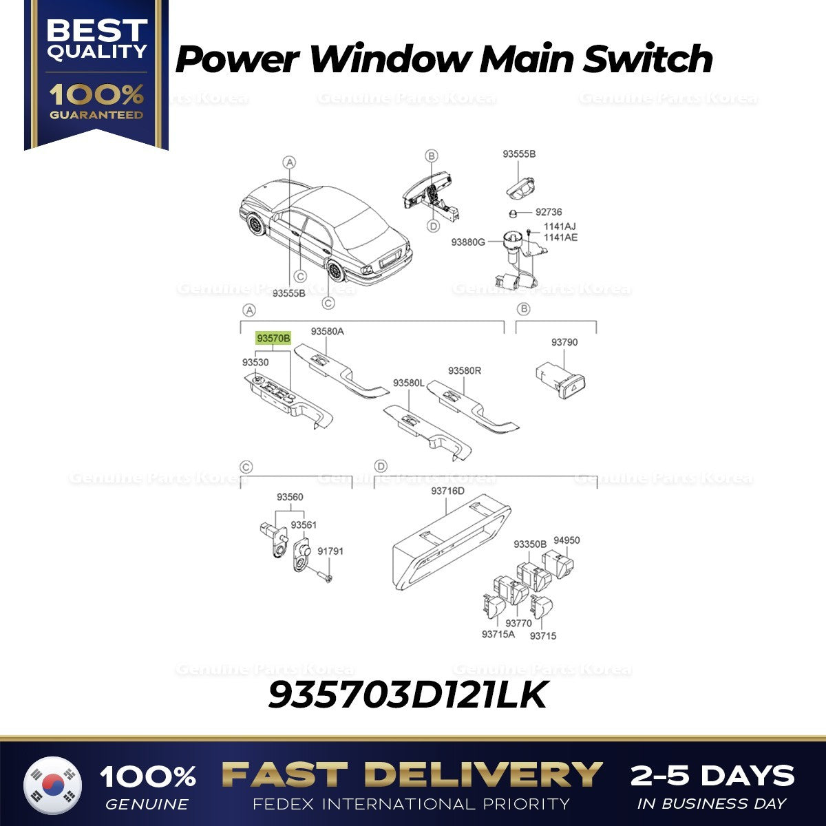 Genuine Power Window Main Switch 935703D121LK for Hyundai Sonata