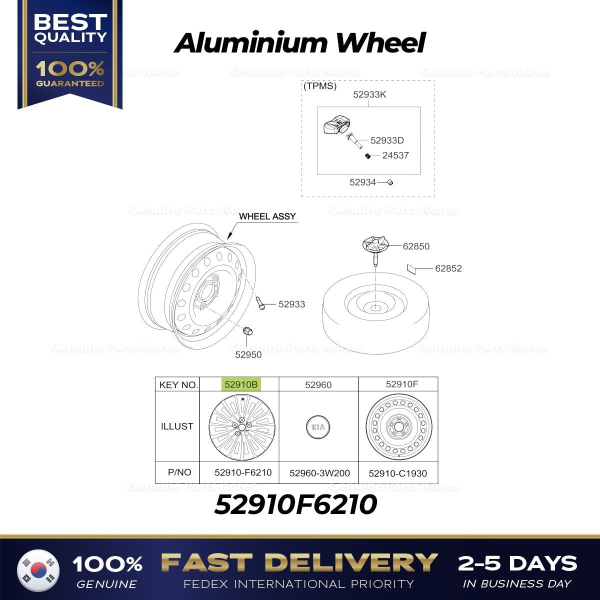 Genuine Aluminium Wheel 52910F6210 for Kia Cadenza