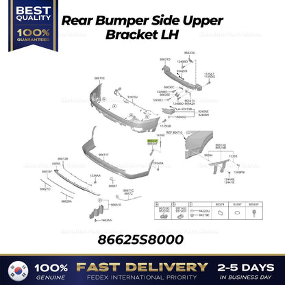 Genuine Rear Bumper Side Upper Bracket LH 86625S8000 for Hyundai Palisade