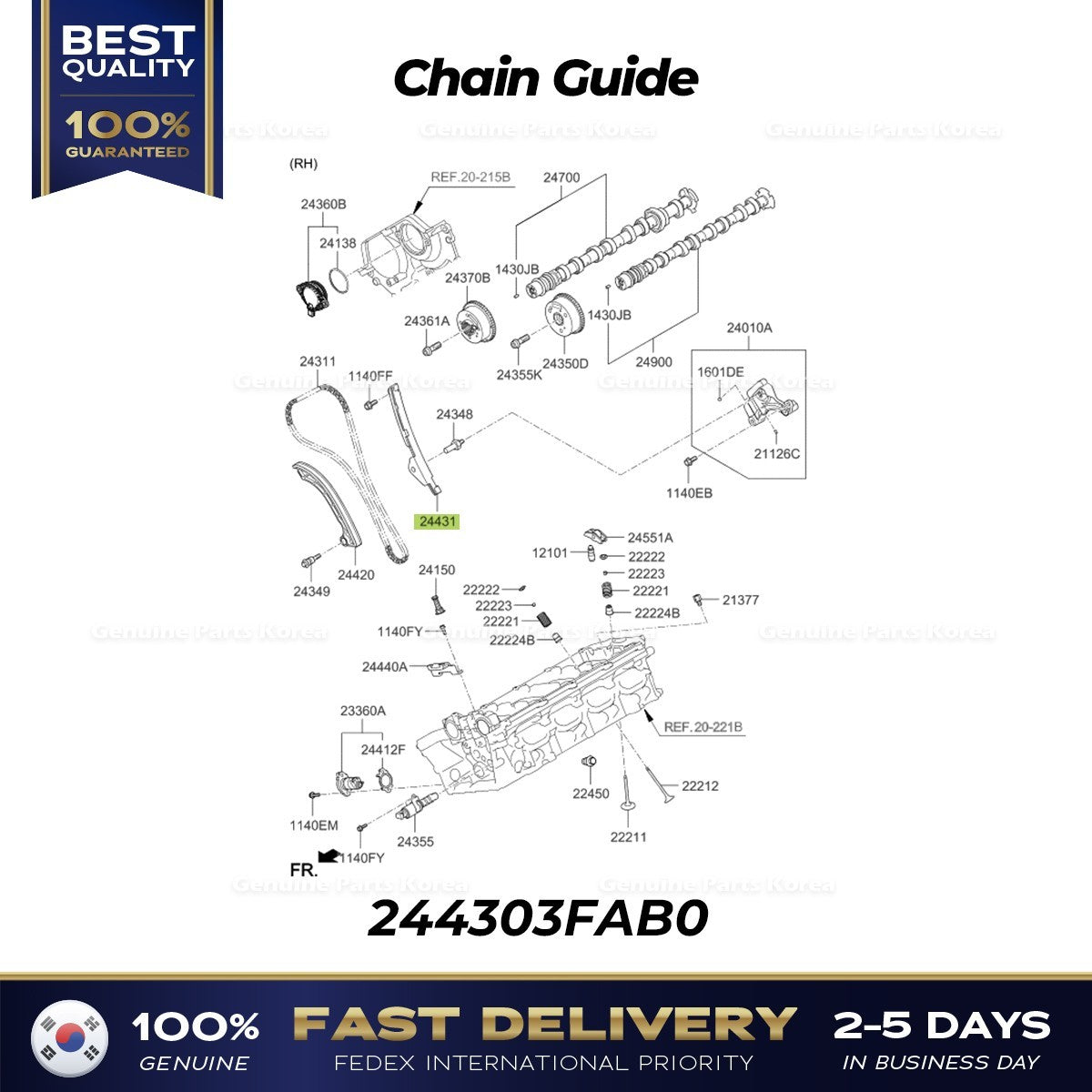 Genuine Chain Guide 244303FAB0 for Hyundai Genesis G80 G90