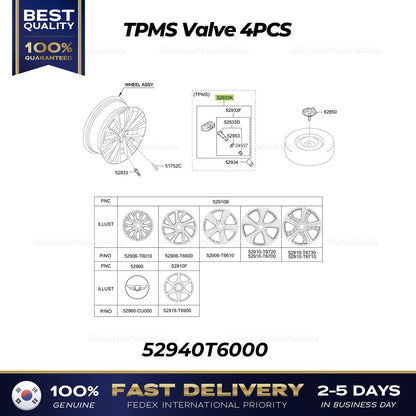 Genuine TPMS Valve 4PCS 52940T6000 for Hyundai Genesis G80 GV70 GV80