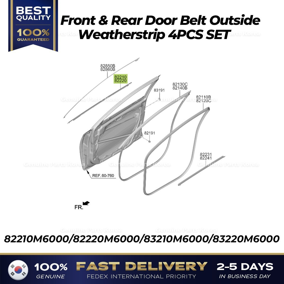 Genuine Front & Rear Door Belt Outside Weatherstrip 4PCS SET for Kia Forte