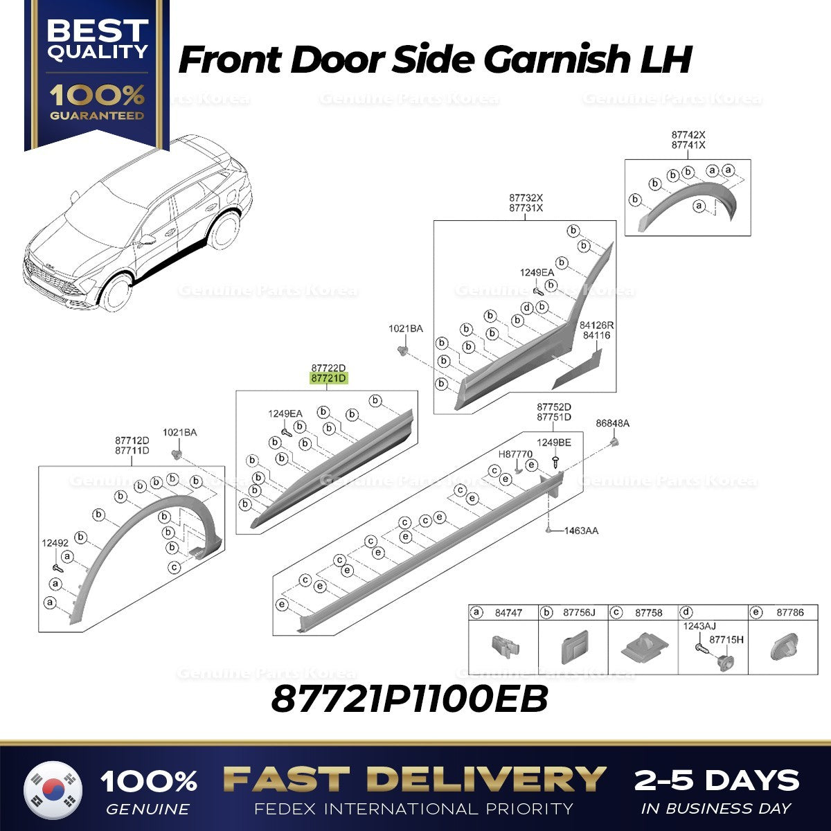 Genuine Front Door Side Garnish LH 87721P1100EB for Kia Sportage