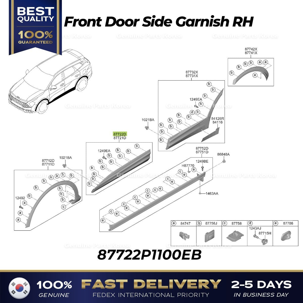 Genuine Front Door Side Garnish RH 87722P1100EB for Kia Sportage