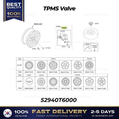 Genuine TPMS Valve 52940T6000 for Hyundai Genesis G80 GV70