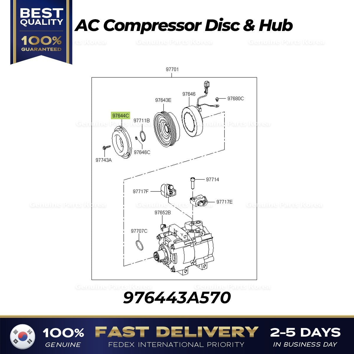 Genuine AC Compressor Disc & Hub 976443A570 for Hyundai Tucson Kia Sorento