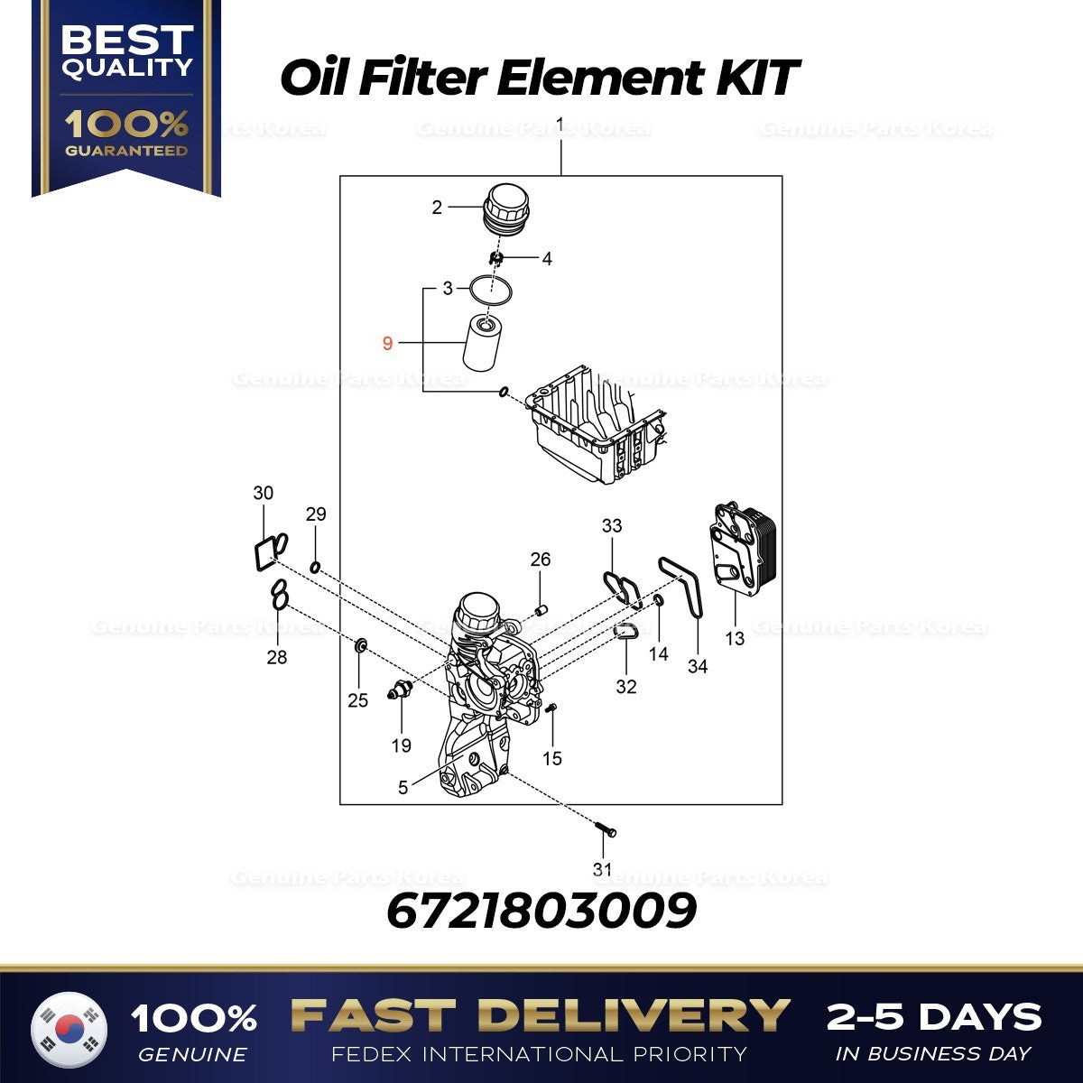 Genuine Oil Filter Element KIT 6721803009 for Ssangyong Rexton