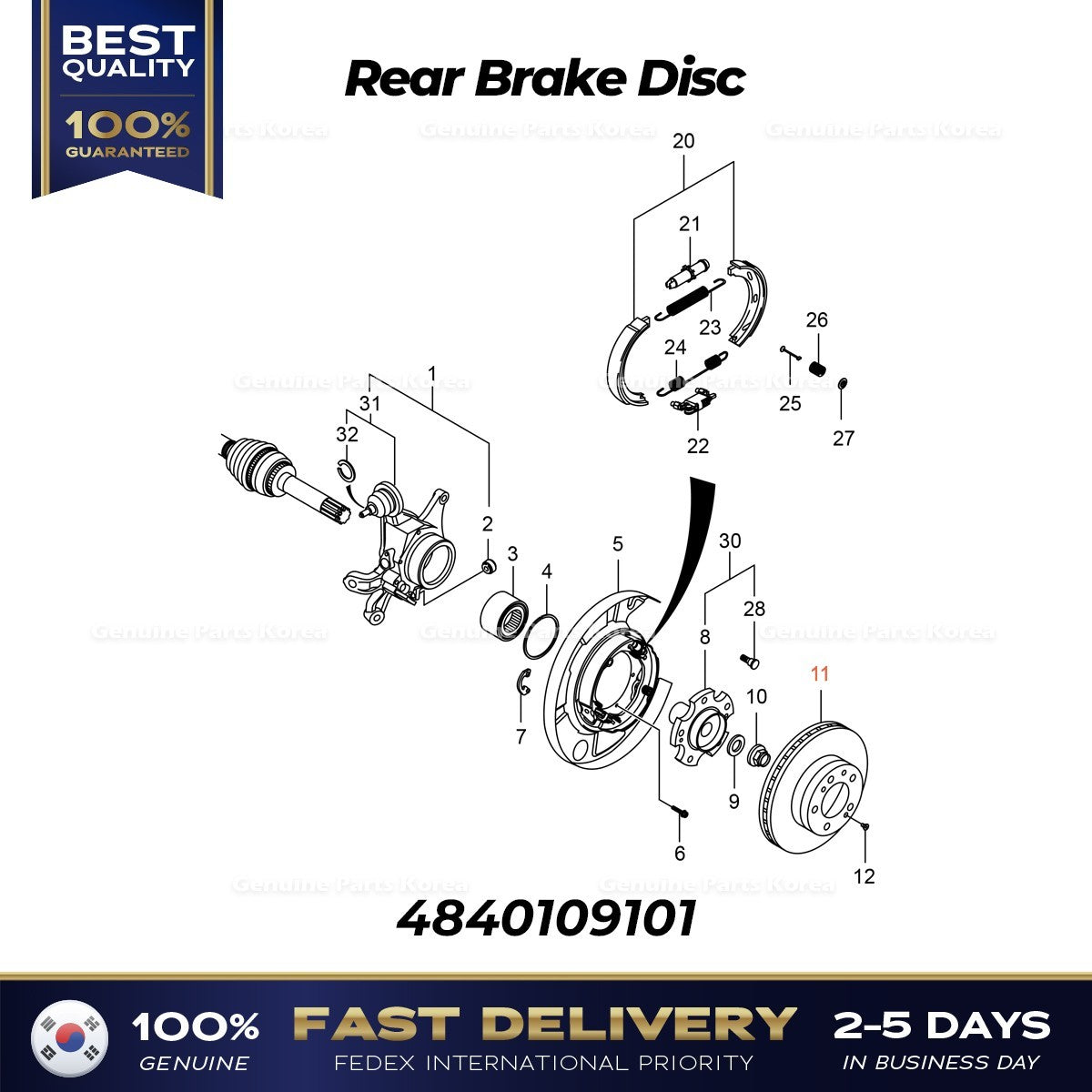 Genuine Rear Brake Disc 4840109101 for Ssangyong Rexton