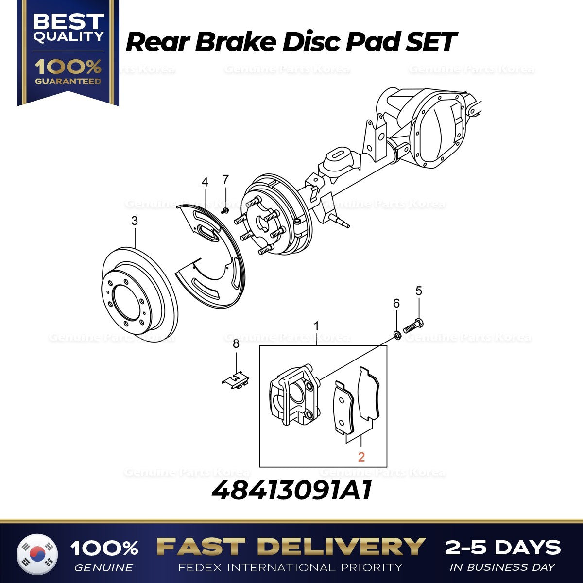 Genuine Rear Brake Disc Pad SET 48413091A1 for Ssangyong Rexton