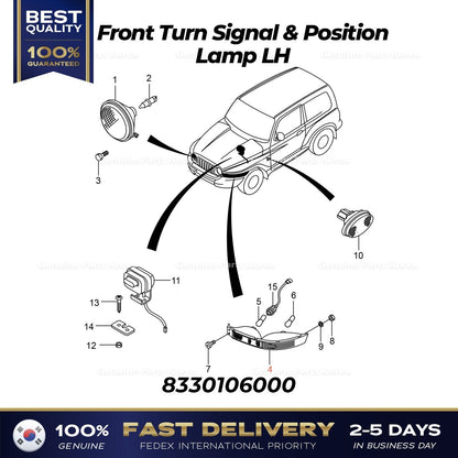 Genuine Front Turn Signal & Position Lamp LH 8330106000 for Ssangyong Korando