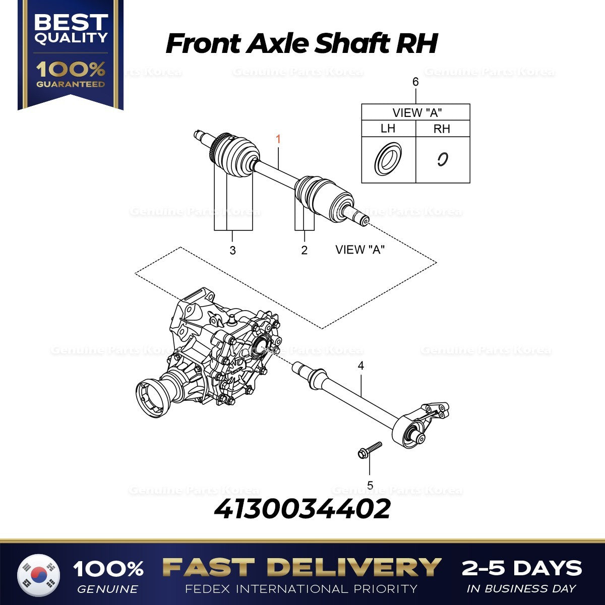 Genuine Front Axle Shaft RH 4130034402 for Ssangyong Korando C