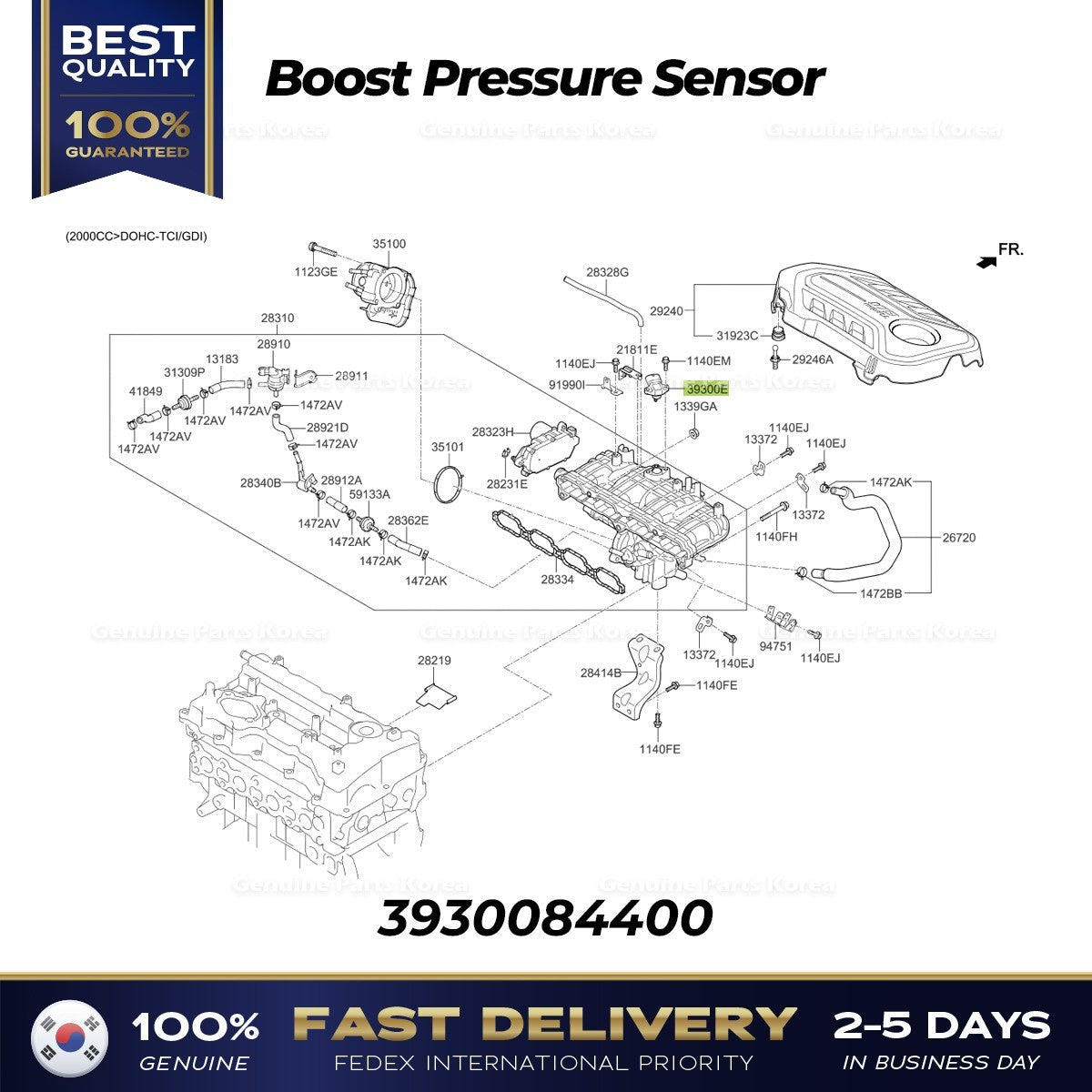 Genuine Boost Pressure Sensor 3930084400 for Hyundai Kia