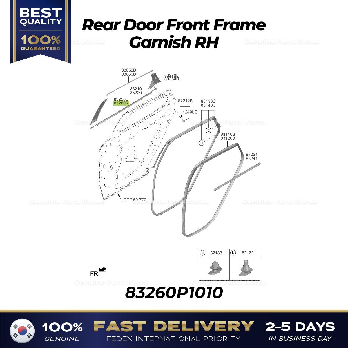Genuine Rear Door Front Frame Garnish RH 83260P1010 for Kia Sportage