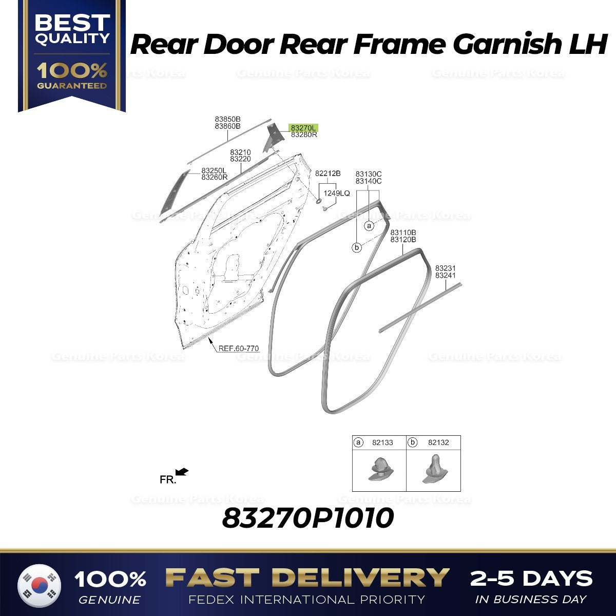Genuine Rear Door Rear Frame Garnish LH 83270P1010 for Kia Sportage