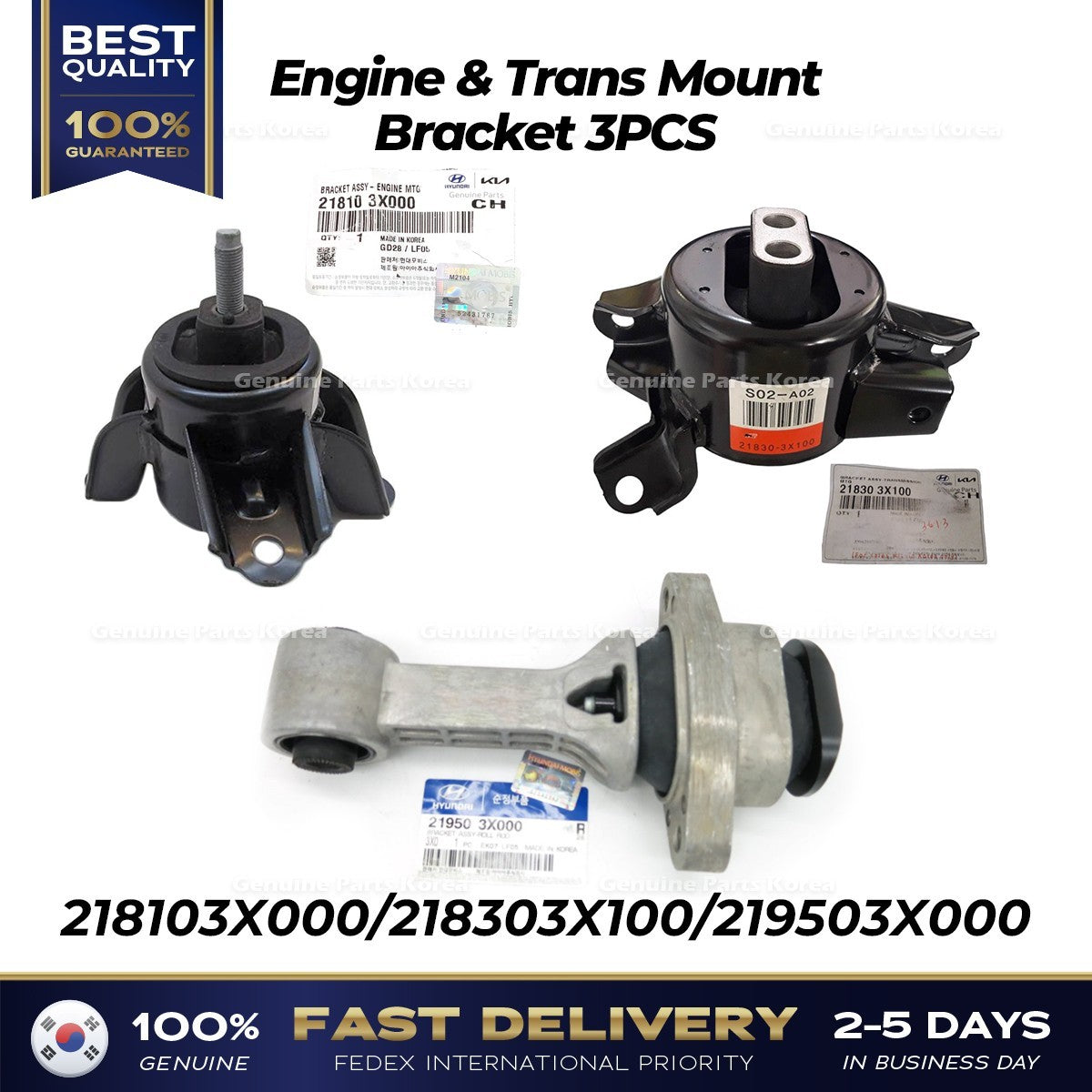 Genuine Engine & Trans Mount Bracket 3PCS for Hyundai Elantra Kia Forte
