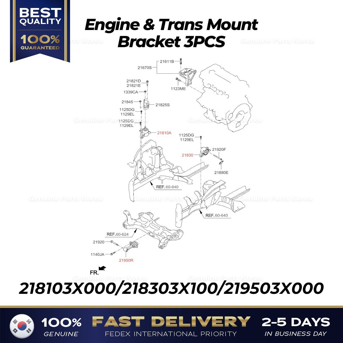 Genuine Engine & Trans Mount Bracket 3PCS for Hyundai Elantra Kia Forte