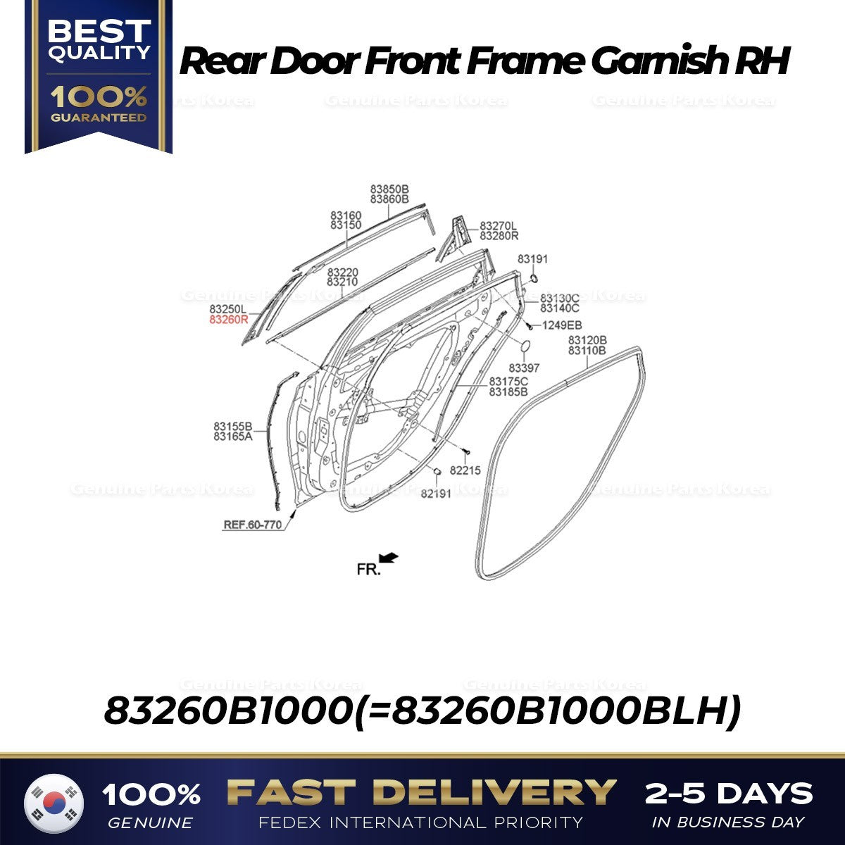 Genuine Rear Door Front Frame Garnish RH 83260B1000 for Hyundai Genesis