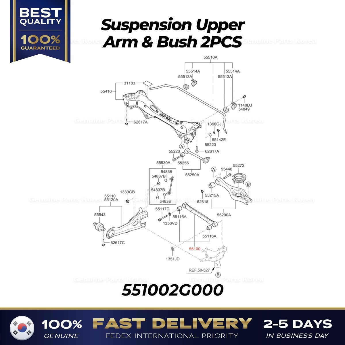 Genuine Suspension Upper Arm & Bush 2PCS 551002G000 for Hyundai Elantra