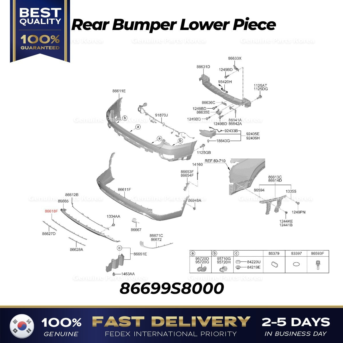 Genuine Rear Bumper Lower Piece 86699S8000 for Hyundai Palisade