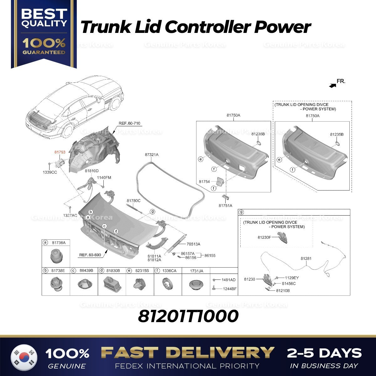 Genuine Trunk Lid Controller Power 81201T1000 for Hyundai Genesis G80