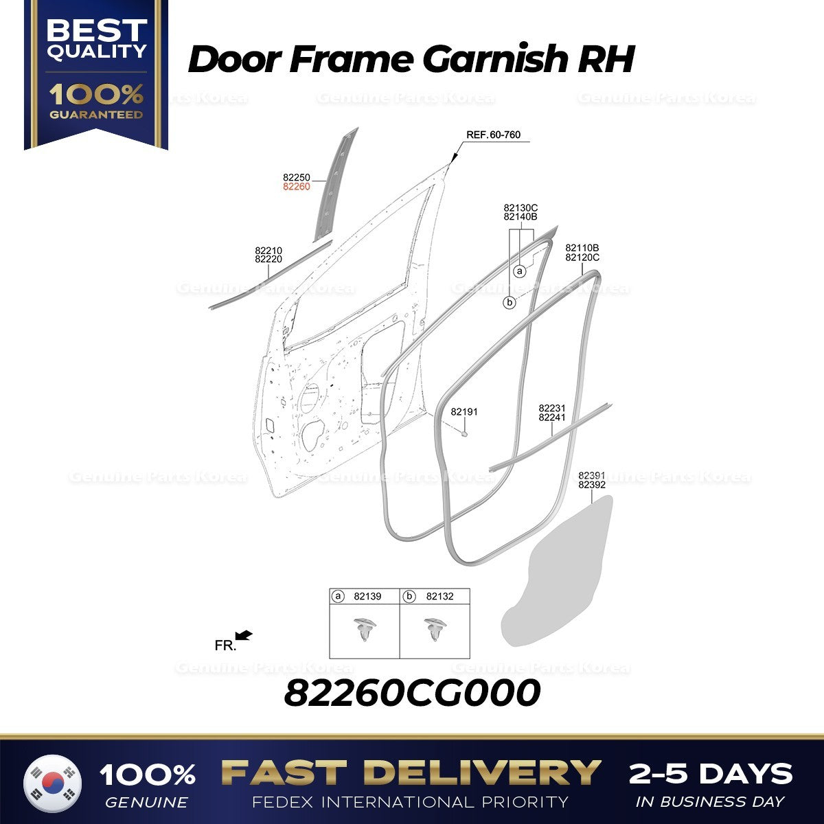 Genuine Door Frame Garnish RH 82260CG000 for Hyundai Staria