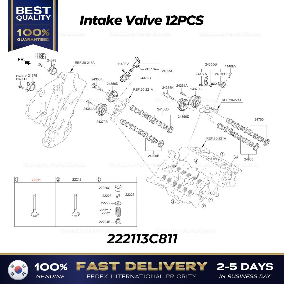 Genuine Intake Valve 12PCS for Hyundai Genesis Palisade Kia Sorento