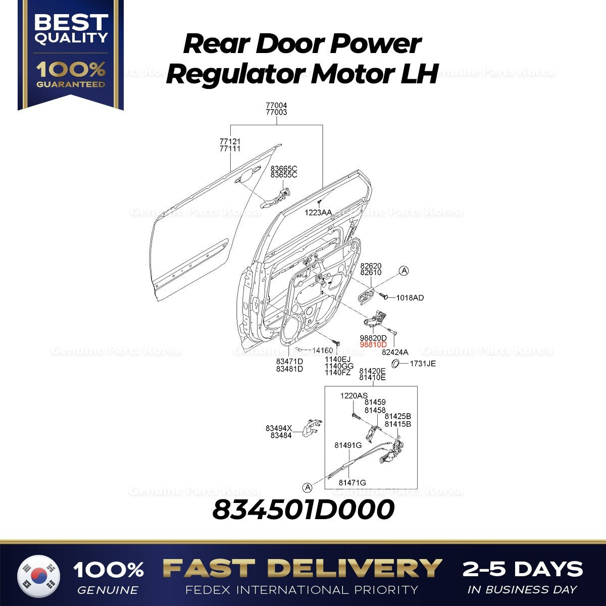 Genuine Rear Door Power Regulator Motor LH 834501D000 for Kia Rondo