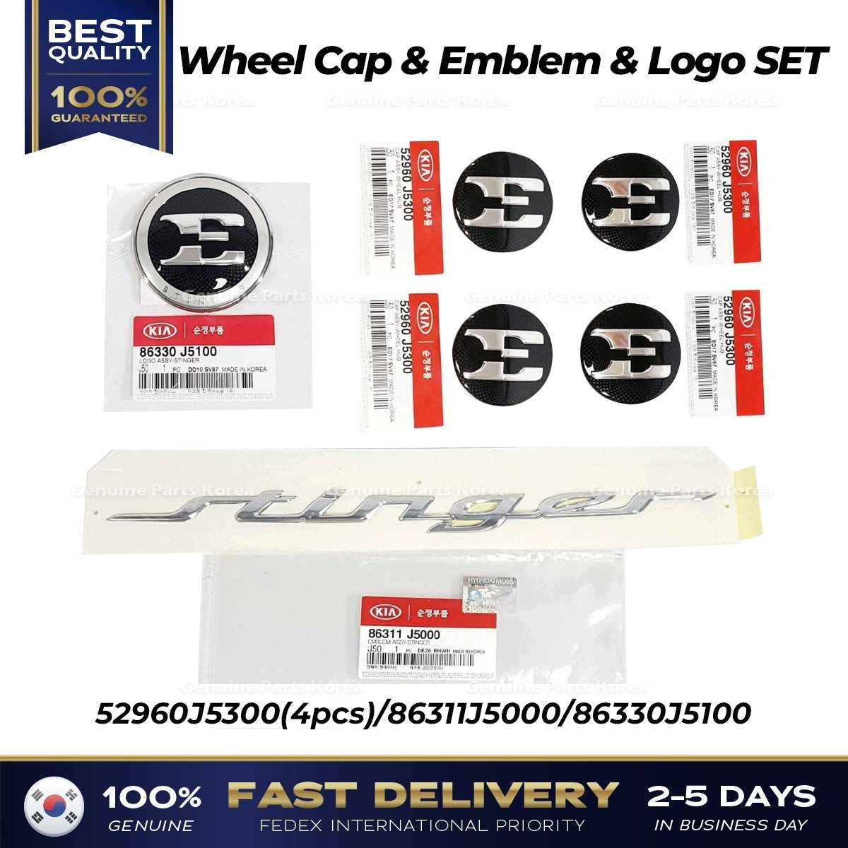 Genuine Wheel Cap & Emblem & Logo SET for Kia Stinger