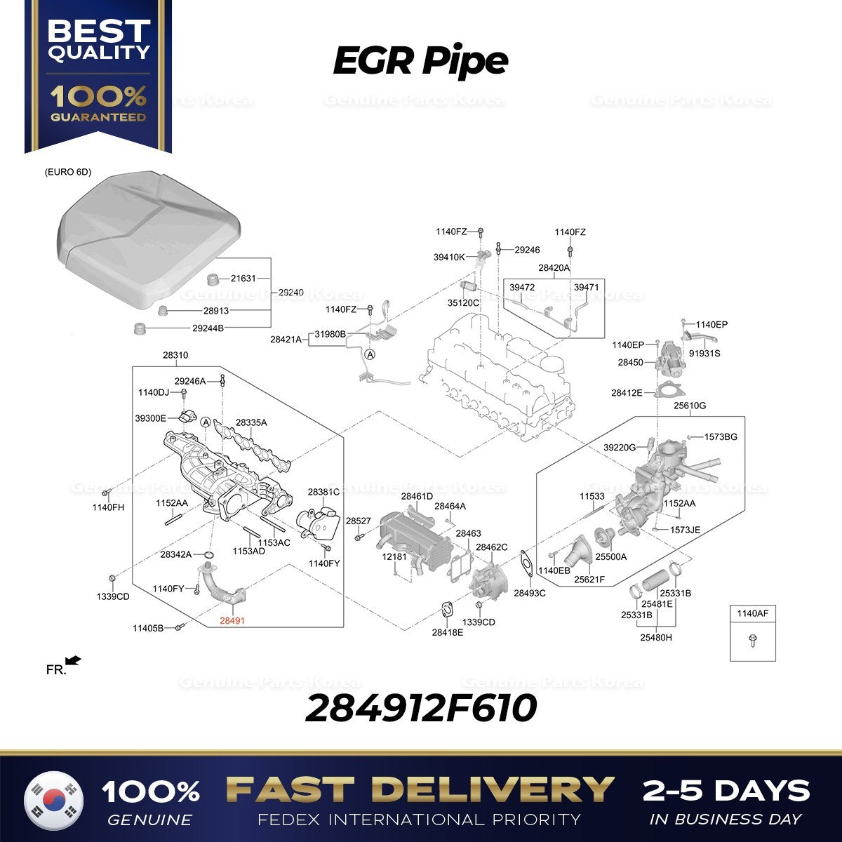 Genuine EGR Pipe 284912F610 for Hyundai Staria Tucson Kia Sportage