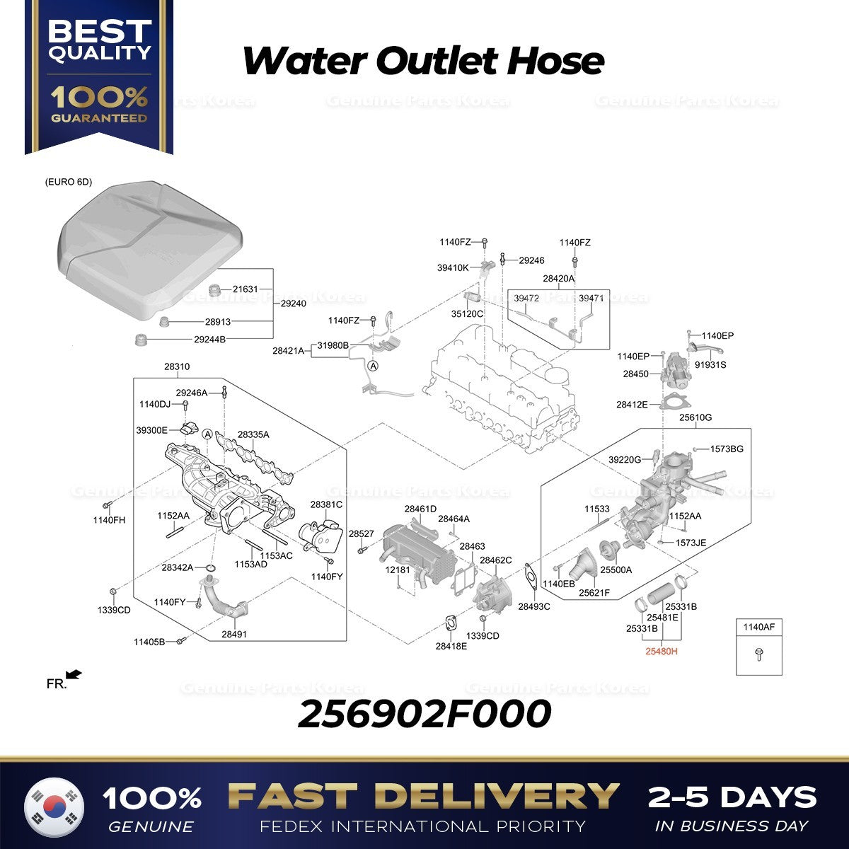 Genuine Water Outlet Hose 256902F000 for Hyundai Tucson Staria