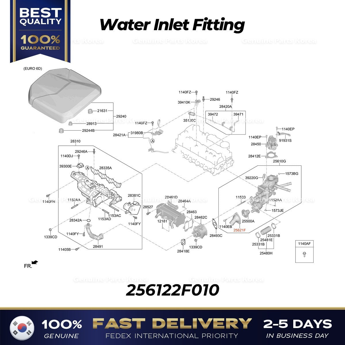 Genuine Water Inlet Fitting 256122F010 for Hyundai Staria Palisade
