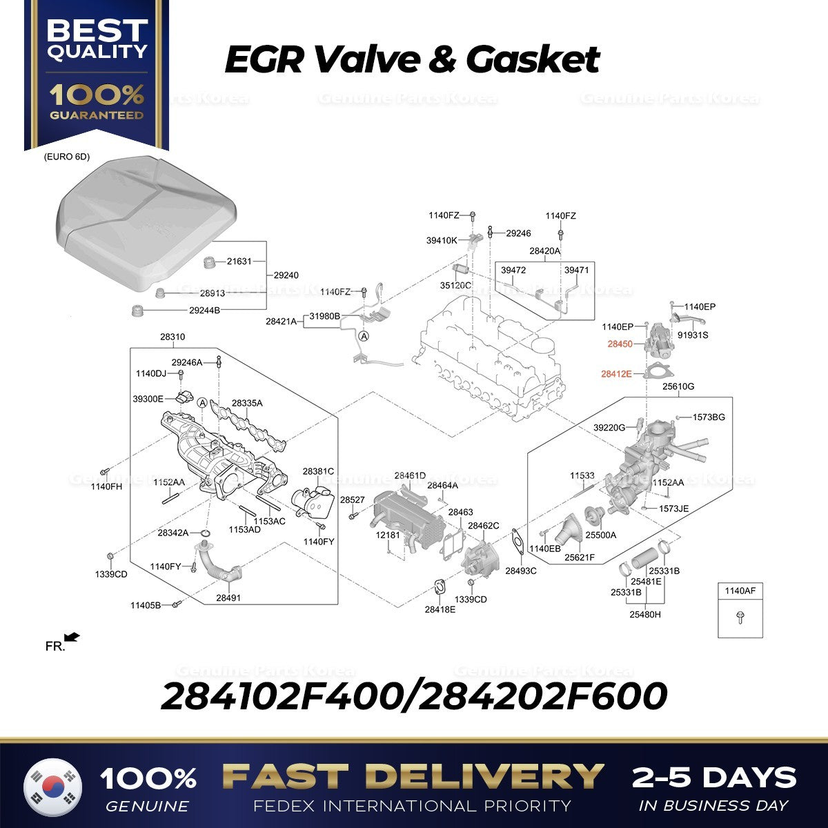 Genuine EGR Valve & Gasket 284102F400 for Hyundai Staria Palisade Kia Sorento