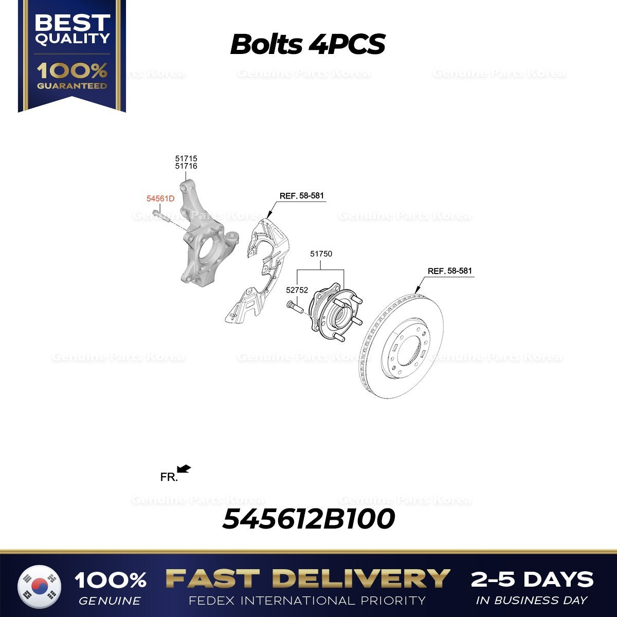 Genuine Bolts 4PCS 545612B100 for Hyundai Kia