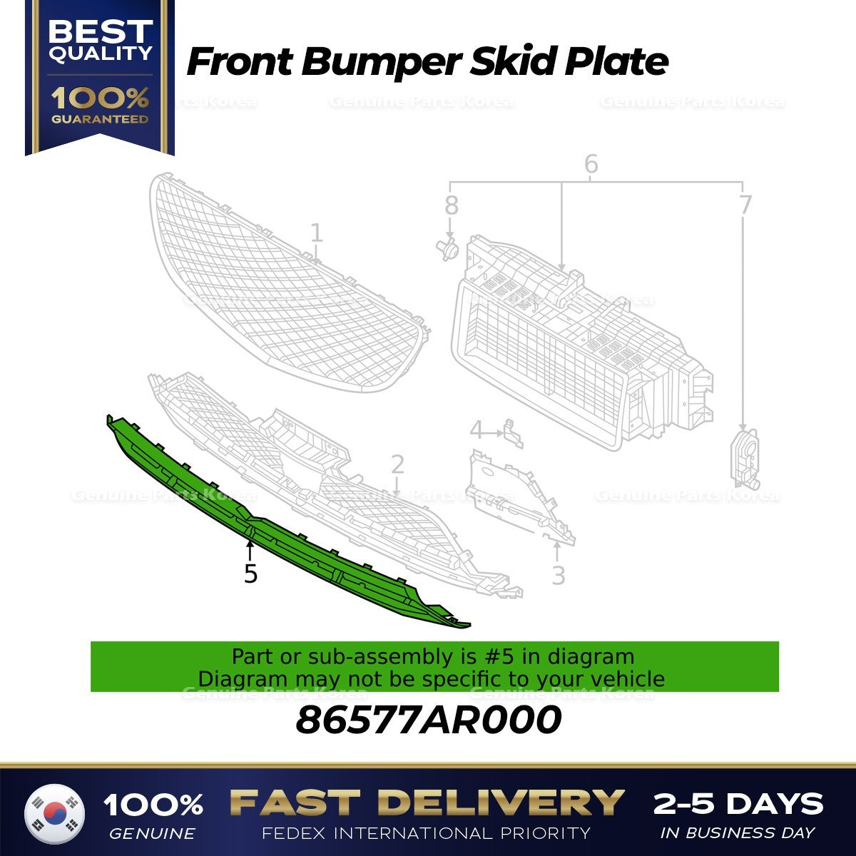 Genuine Front Bumper Skid Plate 86577AR000 for Hyundai Genesis GV70