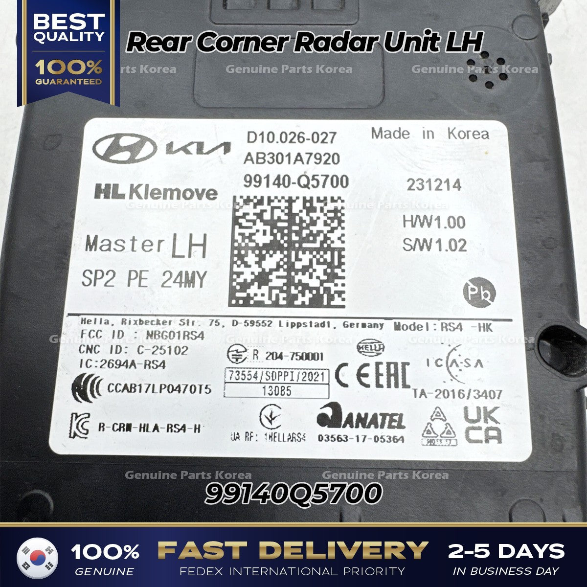 Genuine Rear Corner Radar Unit LH 99140Q5700 for Kia Seltos