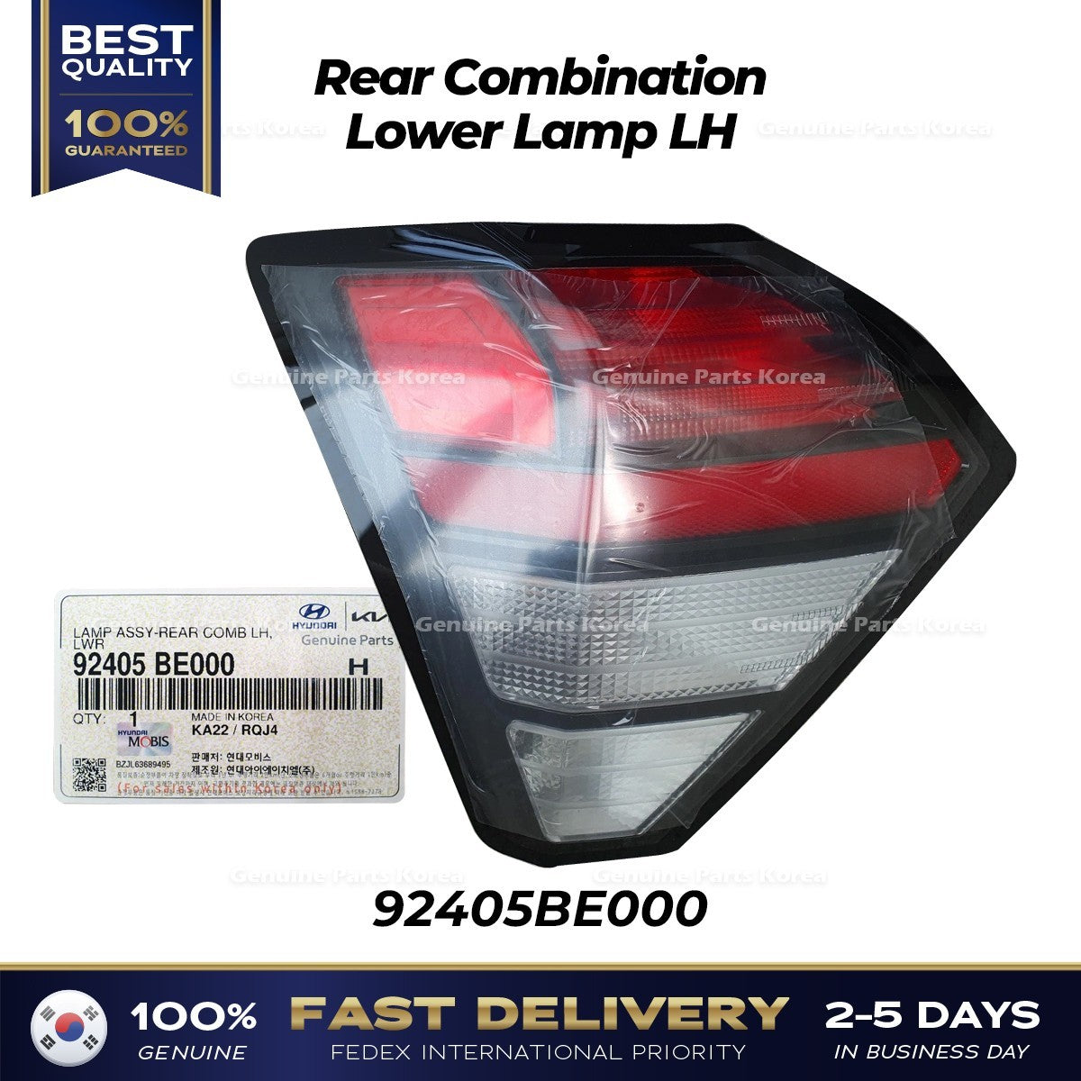 Genuine Rear Combination Lower Lamp LH 92405BE000 for Hyundai Kona