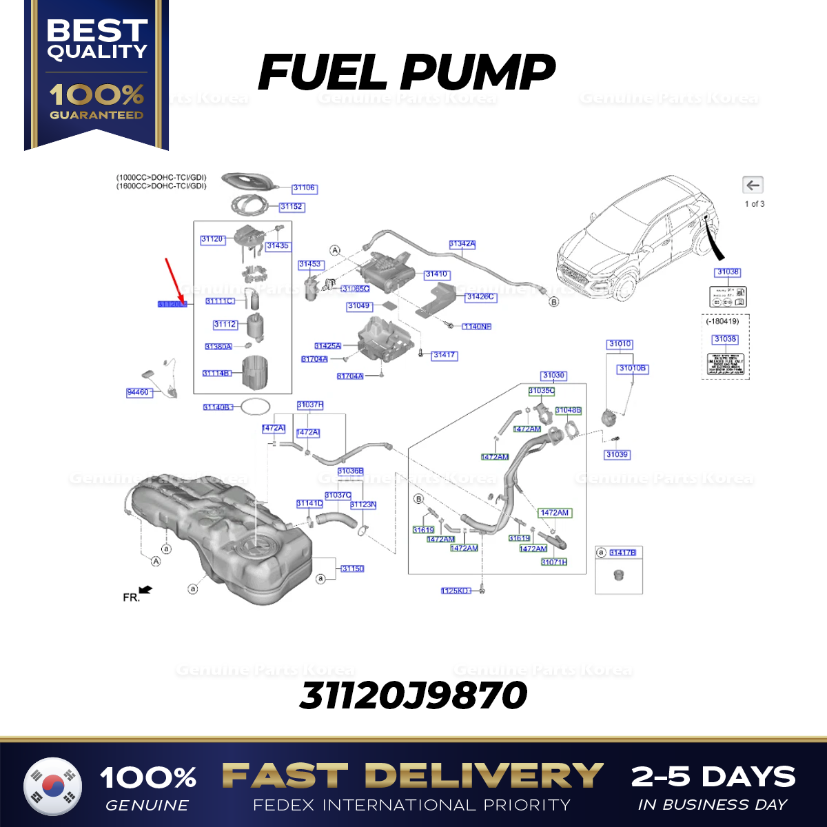 Genuine Fuel Pump 31120J9870 for Hyundai Kona