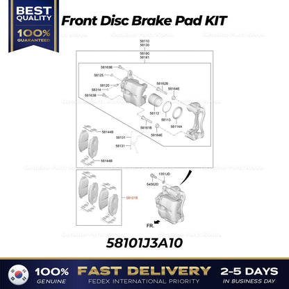 Genuine Front Disc Brake Pad KIT 58101J3A10 for Hyundai Veloster