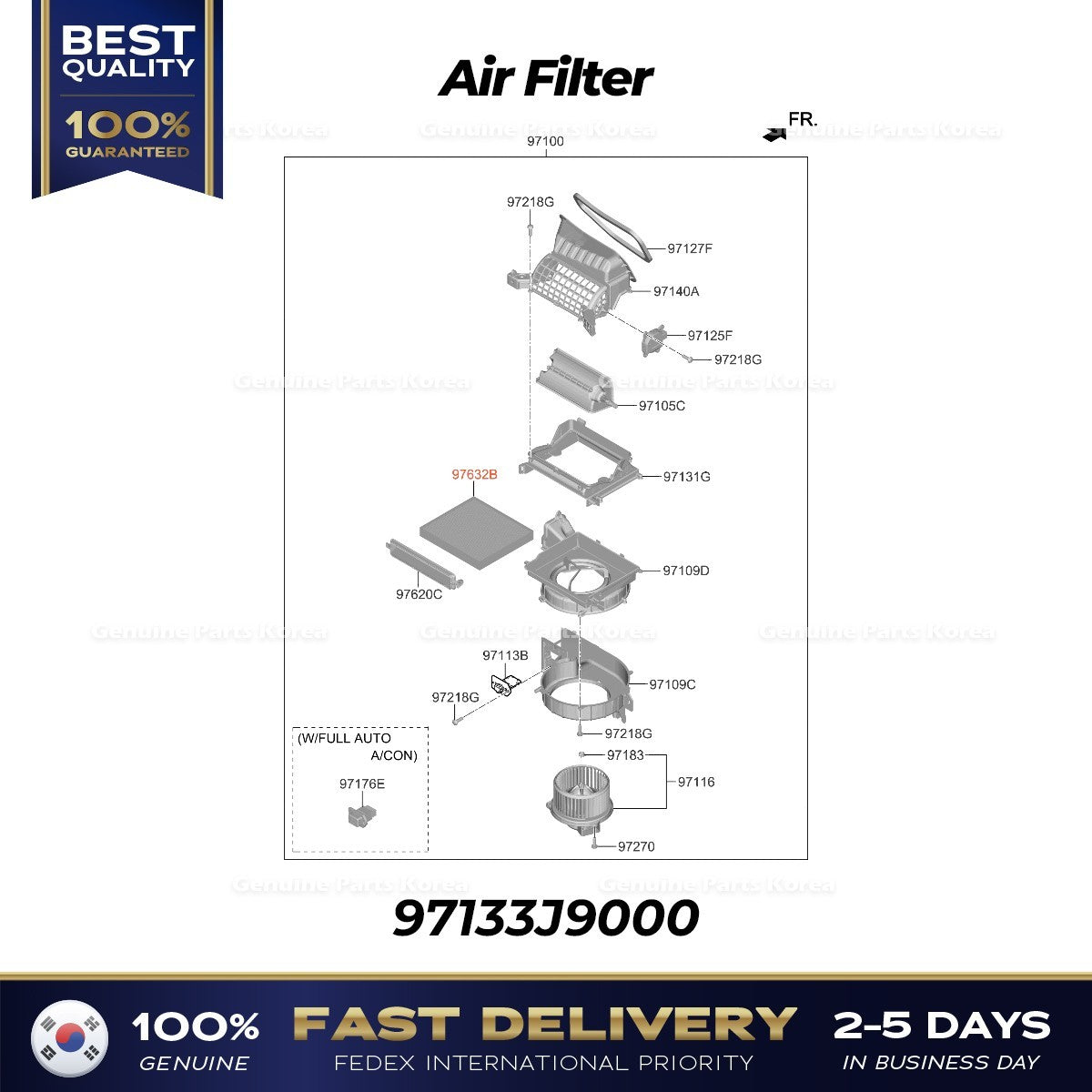 Genuine Air Filter 97133J9000 for Hyundai Kona Veloster