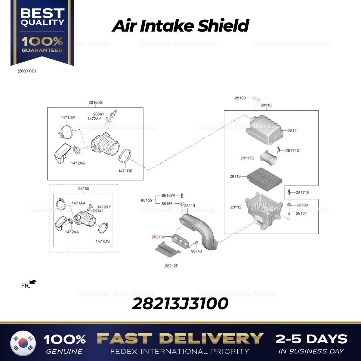 Genuine Air Intake Shield 28213J3100 for Hyundai Veloster