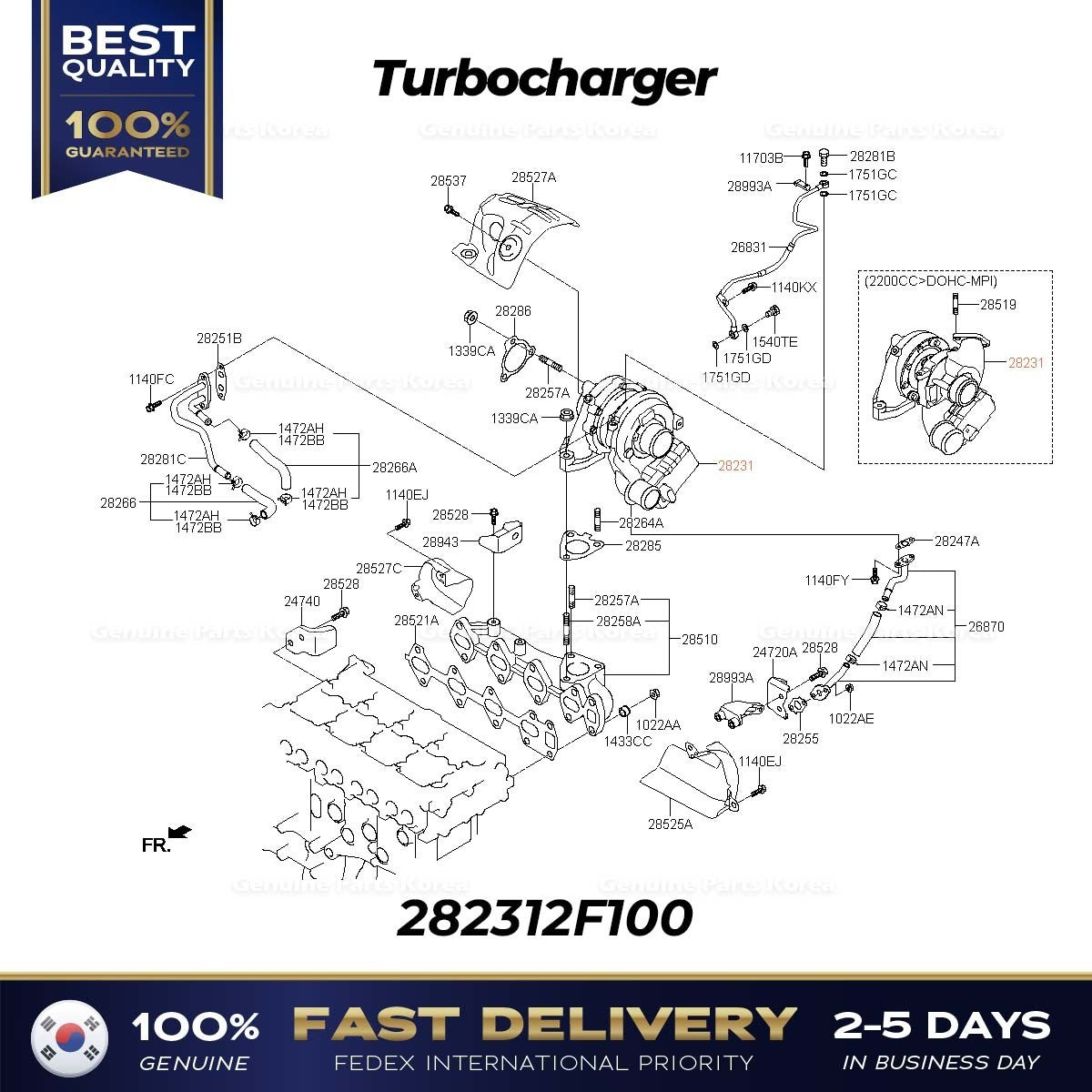 Genuine Turbocharger 282312F100 for Hyundai Santa Fe Kia Sorento