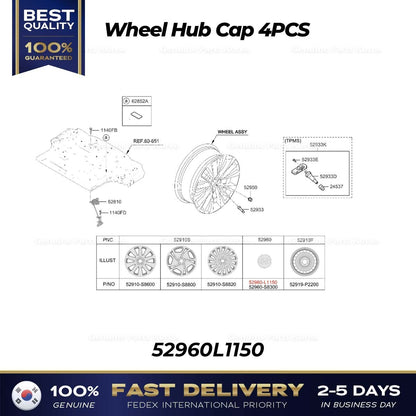 Genuine Wheel Hub Cap 4PCS 52960L1150 for Hyundai Elantra Ioniq Sonata