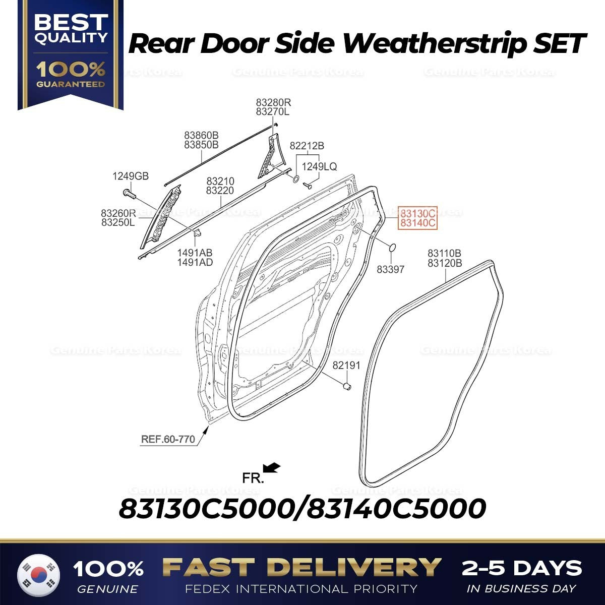 Genuine Rear Door Side Weatherstrip SET for Kia Sorento