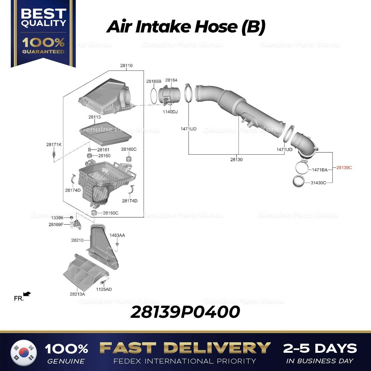 Genuine Air Intake Hose (B) 28139P0400 for Kia Sportage