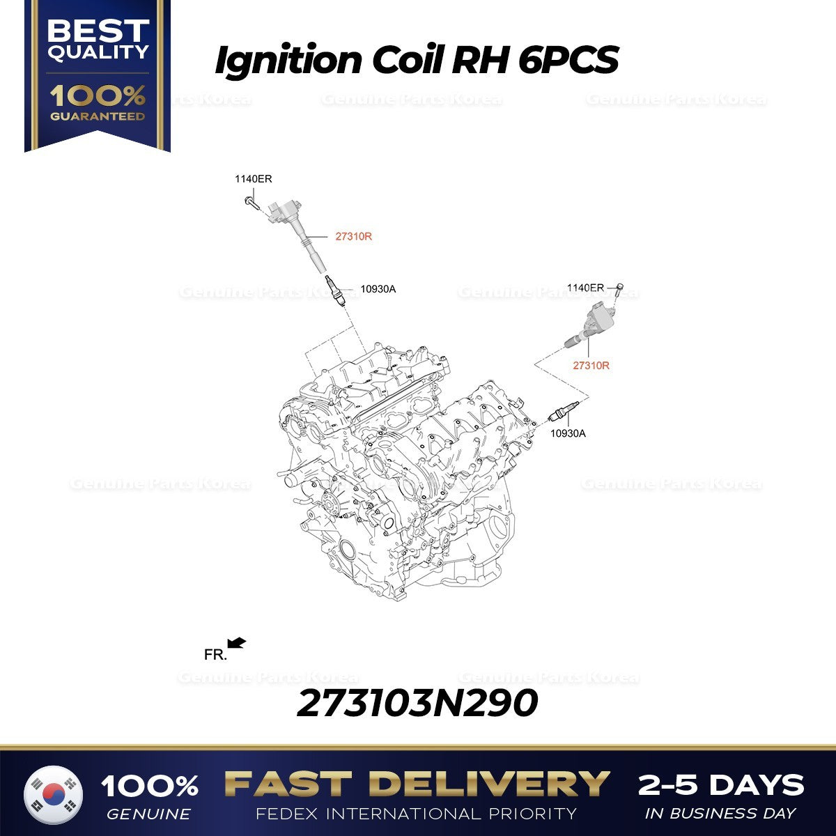 Genuine Ignition Coil RH 6PCS 273103N290 for Hyundai Genesis G80 G90 GV70