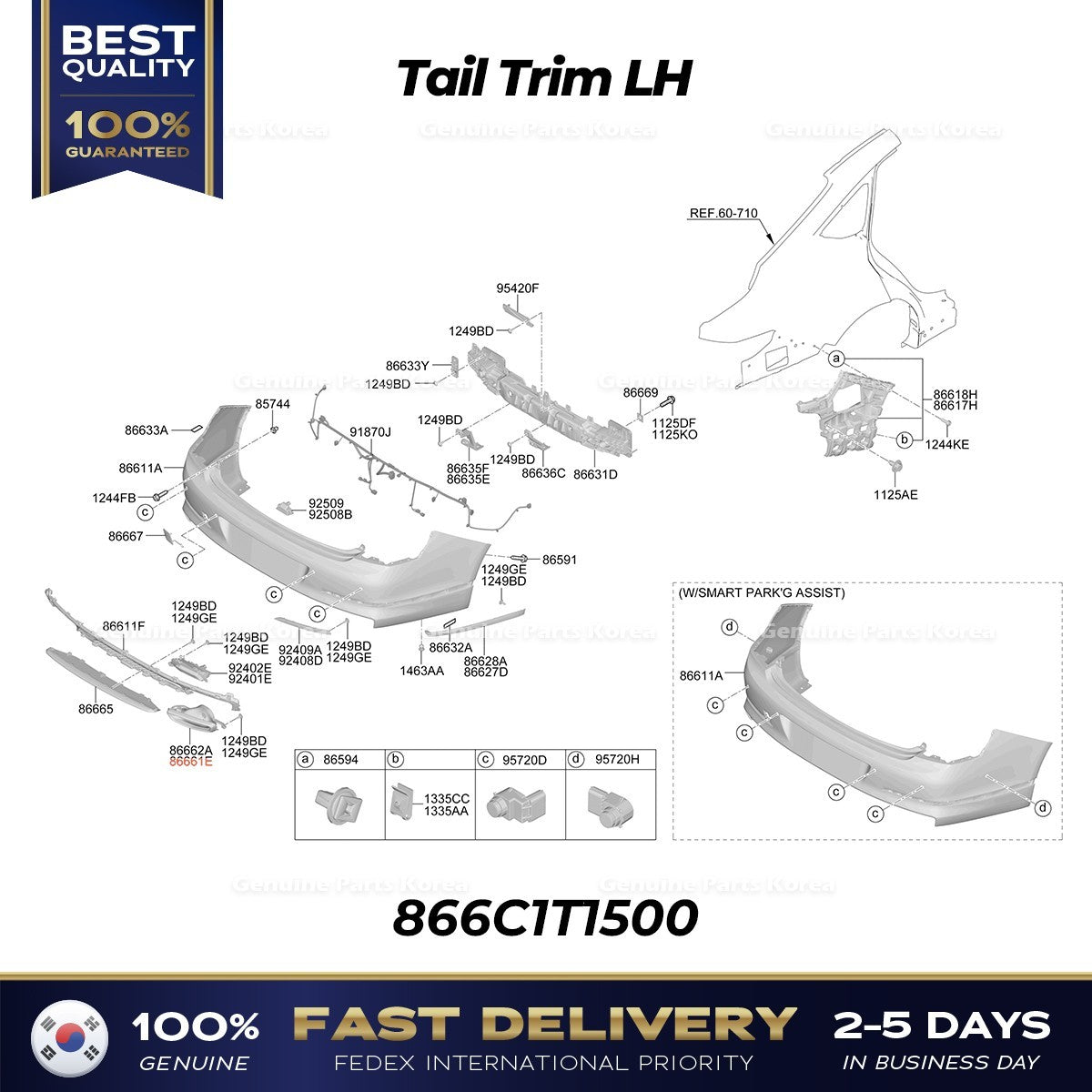 Genuine Tail Trim LH 866C1T1500 for Hyundai Genesis G80