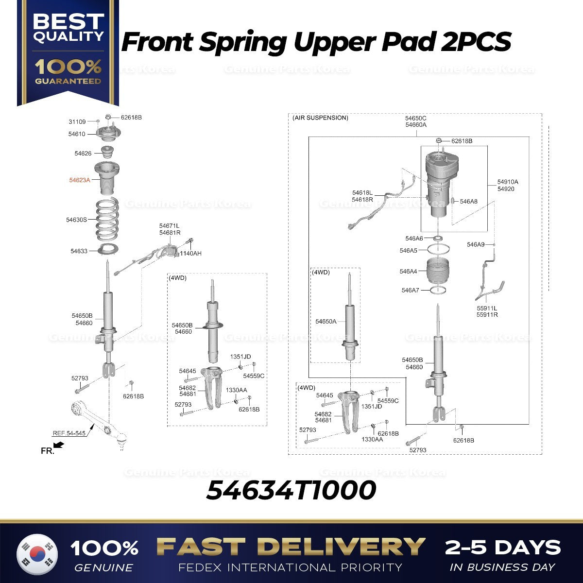 Genuine Front Spring Upper Pad 2PCS 54634T1000 for Hyundai Genesis G80 G90