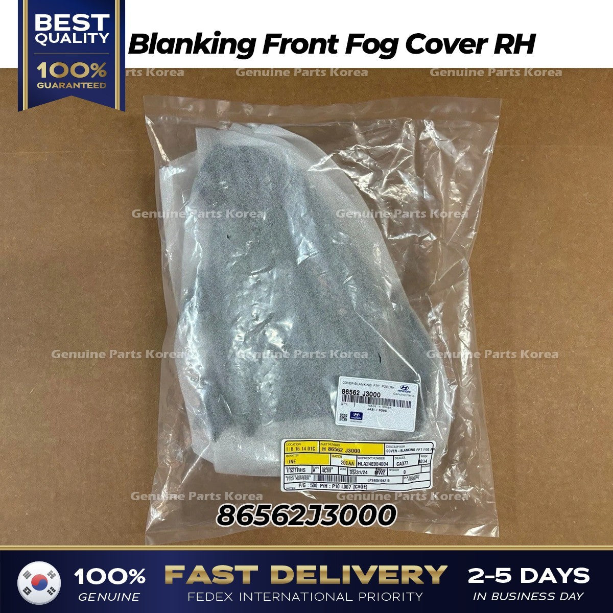 Genuine Blanking Front Fog Cover RH 86562J3000 for Hyundai Veloster