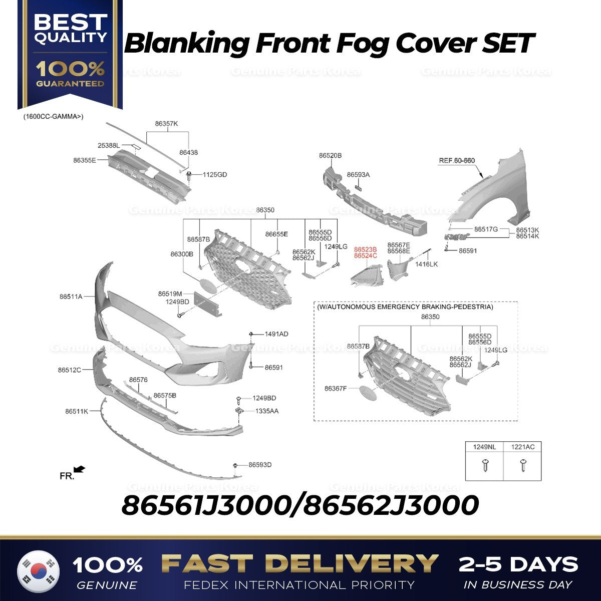 Genuine Blanking Front Fog Cover SET for Hyundai Veloster