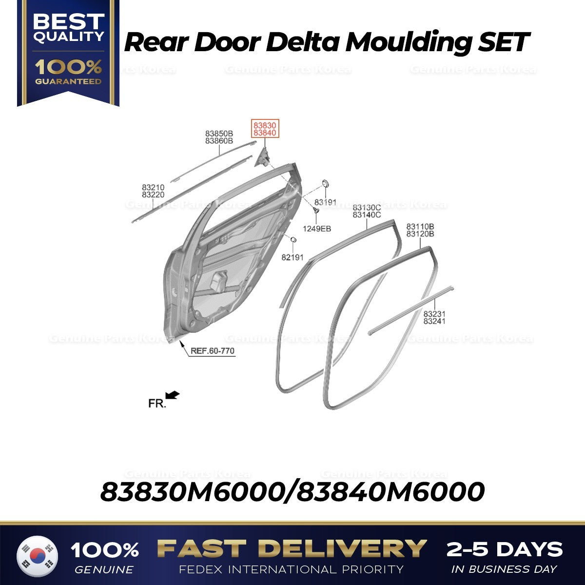 Genuine Rear Door Delta Moulding SET 83830M6000 83840M6000 for Kia Forte
